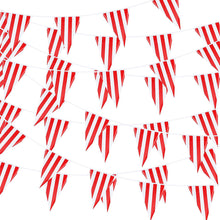 Load image into Gallery viewer, 10/30M Waterproof Carnival Theme Party Flag Banner Decorations White Red Striped Triangle Garland Circus Birthday Party Decoration