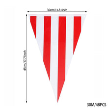 Load image into Gallery viewer, 10/30M Waterproof Carnival Theme Party Flag Banner Decorations White Red Striped Triangle Garland Circus Birthday Party Decoration