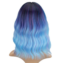 Load image into Gallery viewer, Water Ripple Short Curly Hair Wig, Women's High-temperature Silk Wig Full Set Blue Purple Mixed Dyeing Wig Cover