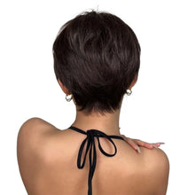 Load image into Gallery viewer, Synthetic Short Pixie Cut Dark Brown Wigs Natural Straight Layered Wig with Fluffy Bangs for Daily Women Heat Resistant Wig