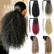 Load image into Gallery viewer, 22inches Drawstring Curly Ponytail Extension for African Women Hair Pieces Synthetic Heat Resistant Women False Hair Piece