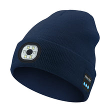 Load image into Gallery viewer, Wireless Bluetooth Headphone Knitted Cap With LED Lights Outdoor Night Run Lighting Warm USB Charging Red And Blue Warning Light Knitted Cap