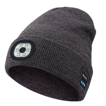 Load image into Gallery viewer, Wireless Bluetooth Headphone Knitted Cap With LED Lights Outdoor Night Run Lighting Warm USB Charging Red And Blue Warning Light Knitted Cap