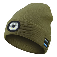 Load image into Gallery viewer, Wireless Bluetooth Headphone Knitted Cap With LED Lights Outdoor Night Run Lighting Warm USB Charging Red And Blue Warning Light Knitted Cap