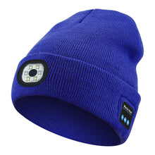 Load image into Gallery viewer, Wireless Bluetooth Headphone Knitted Cap With LED Lights Outdoor Night Run Lighting Warm USB Charging Red And Blue Warning Light Knitted Cap