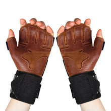 Load image into Gallery viewer, 1 Pair Cowhide Fitness Half-Finger Gloves Horizontal Bar Weightlifting Hard Pull Equipment Exercise Anti-Slip Wear-Resistant Gloves Outdoor Riding Mountaineering Equipment