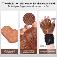 Load image into Gallery viewer, 1 Pair Cowhide Fitness Half-Finger Gloves Horizontal Bar Weightlifting Hard Pull Equipment Exercise Anti-Slip Wear-Resistant Gloves Outdoor Riding Mountaineering Equipment