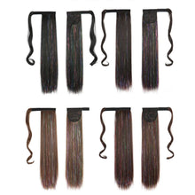 Load image into Gallery viewer, Colorful Silk Long Straight Hair Ponytail Wig Strap Style Adhesive Buckle Synthetic Wig Ponytail Hair Extensions