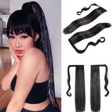 Load image into Gallery viewer, Colorful Silk Long Straight Hair Ponytail Wig Strap Style Adhesive Buckle Synthetic Wig Ponytail Hair Extensions