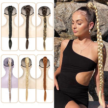 Load image into Gallery viewer, Long Straight Synthetic Hair Extension Braided Fishtail Fishbone Drawstring Ponytail Hair Ombre Blonde For White Women