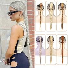 Load image into Gallery viewer, Long Straight Synthetic Hair Extension Braided Fishtail Fishbone Drawstring Ponytail Hair Ombre Blonde For White Women