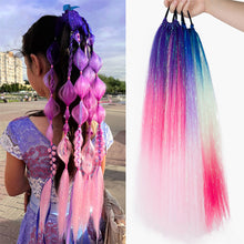 Load image into Gallery viewer, 9-strand Braided Colorful Laser Silk Fake Hair Ponytail Extension Hair Colorful Braid Gradient Color Wig for Women Girls