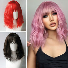 Load image into Gallery viewer, Women's Medium Length Wig Water Ripple Curly Wig Wigs with Bangs Female Pink Wig Heat Resistant Synthetic Hair Lolita Hair