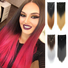 Load image into Gallery viewer, 7pcs/Set Long Straight Hair Extension Wig Gradient High Tempreture Synthetic Hairpiece Clip in Red Women Hair Extensions