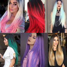 Load image into Gallery viewer, 7pcs/Set Long Straight Hair Extension Wig Gradient High Tempreture Synthetic Hairpiece Clip in Red Women Hair Extensions