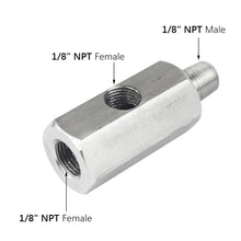 Load image into Gallery viewer, Stainless Steel Side Holes 1/8"NPT Female To 1/4NPT Oil Pressure Sensor Connector Feed Line Gauge Tee Adapter