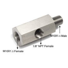 Load image into Gallery viewer, Stainless Steel 1/8"NPT Female To M10 Car Oil Pressure Sensor Connector Joint to NPT Tee Adapter Turbo Accessories Adapter