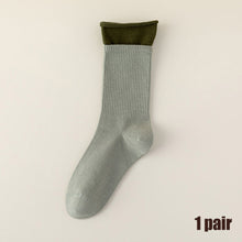 Load image into Gallery viewer, New Korean Fashion Women Cotton Roll Rim Socks Student Sport Cute Stocking Socks Fake Two Pieces Contrast Color Middle Tube Socks For Girls