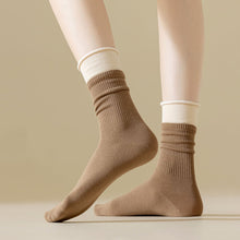 Load image into Gallery viewer, New Korean Fashion Women Cotton Roll Rim Socks Student Sport Cute Stocking Socks Fake Two Pieces Contrast Color Middle Tube Socks For Girls