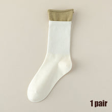 Load image into Gallery viewer, New Korean Fashion Women Cotton Roll Rim Socks Student Sport Cute Stocking Socks Fake Two Pieces Contrast Color Middle Tube Socks For Girls