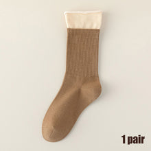 Load image into Gallery viewer, New Korean Fashion Women Cotton Roll Rim Socks Student Sport Cute Stocking Socks Fake Two Pieces Contrast Color Middle Tube Socks For Girls