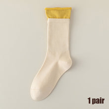 Load image into Gallery viewer, New Korean Fashion Women Cotton Roll Rim Socks Student Sport Cute Stocking Socks Fake Two Pieces Contrast Color Middle Tube Socks For Girls