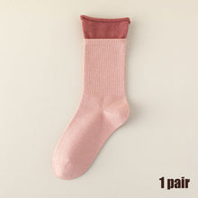 Load image into Gallery viewer, New Korean Fashion Women Cotton Roll Rim Socks Student Sport Cute Stocking Socks Fake Two Pieces Contrast Color Middle Tube Socks For Girls
