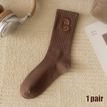 Load image into Gallery viewer, Women's Mid-height Long Tube Warm Cotton Thick Socks Embroidery Letter C Ladies Sports Socks Autumn Winter Korean Fashion Solid Color Harajuku Comfortable Home Sock