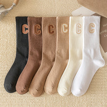 Load image into Gallery viewer, Women's Mid-height Long Tube Warm Cotton Thick Socks Embroidery Letter C Ladies Sports Socks Autumn Winter Korean Fashion Solid Color Harajuku Comfortable Home Sock
