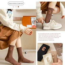 Load image into Gallery viewer, Women's Mid-height Long Tube Warm Cotton Thick Socks Embroidery Letter C Ladies Sports Socks Autumn Winter Korean Fashion Solid Color Harajuku Comfortable Home Sock