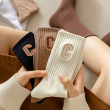 Load image into Gallery viewer, Women's Mid-height Long Tube Warm Cotton Thick Socks Embroidery Letter C Ladies Sports Socks Autumn Winter Korean Fashion Solid Color Harajuku Comfortable Home Sock