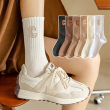 Load image into Gallery viewer, Women's Mid-height Long Tube Warm Cotton Thick Socks Embroidery Letter C Ladies Sports Socks Autumn Winter Korean Fashion Solid Color Harajuku Comfortable Home Sock