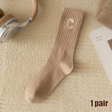 Load image into Gallery viewer, Women's Mid-height Long Tube Warm Cotton Thick Socks Embroidery Letter C Ladies Sports Socks Autumn Winter Korean Fashion Solid Color Harajuku Comfortable Home Sock