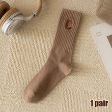 Load image into Gallery viewer, Women's Mid-height Long Tube Warm Cotton Thick Socks Embroidery Letter C Ladies Sports Socks Autumn Winter Korean Fashion Solid Color Harajuku Comfortable Home Sock