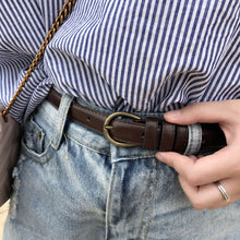 Load image into Gallery viewer, Women's Belt Fashionable Round Buckle Belt With Jeans Cargo Pants Skirt Thin Belt Soft Pu Belt Korea Soft Thin Black Brown Belt