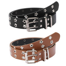 Load image into Gallery viewer, Star Eye Rivet Women's Belt Double Row Needle Buckle Fashion Men's Belt PU Leather Belt Hip Hop Punk Rock Style Jeans Belt