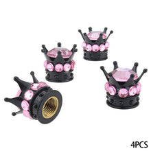 Load image into Gallery viewer, 4Pcs Car Crown Tire Valve Stem Caps with Bling Crystal Rhinestone Chrome Crown Vehicle Tire Caps Covers Accesorios