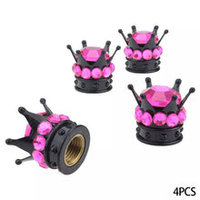 Load image into Gallery viewer, 4Pcs Car Crown Tire Valve Stem Caps with Bling Crystal Rhinestone Chrome Crown Vehicle Tire Caps Covers Accesorios