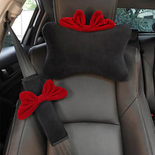 Load image into Gallery viewer, Car Seat Belt Shoulder Cover Neck Headrest Pillow Steering Wheel Cover Tissue Box Red Bow