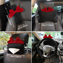 Load image into Gallery viewer, Car Seat Belt Shoulder Cover Neck Headrest Pillow Steering Wheel Cover Tissue Box Red Bow