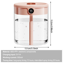 Load image into Gallery viewer, 2L Large Capacity Air Humidifier with LED Light USB Input Digital Humidity Display Humidifier Cool Mist Maker Dual Mist Outlet Humidifier for Home Office