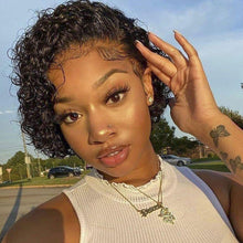 Load image into Gallery viewer, Front Lace Center Split Women's Curly Hair Wig Short Small Curly Hair Headband High Temperature Silk Wig Cover