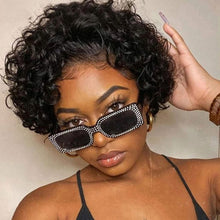 Load image into Gallery viewer, Front Lace Center Split Women's Curly Hair Wig Short Small Curly Hair Headband High Temperature Silk Wig Cover
