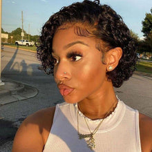 Load image into Gallery viewer, Front Lace Center Split Women's Curly Hair Wig Short Small Curly Hair Headband High Temperature Silk Wig Cover