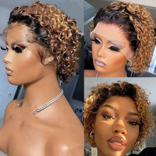 Load image into Gallery viewer, Front Lace Center Split Women's Curly Hair Wig Short Small Curly Hair Headband High Temperature Silk Wig Cover