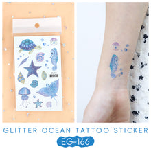 Load image into Gallery viewer, Sparkling Powder Tattoo Sticker Waterproof Animal Ocean Children's Tattoo Sticker Cute Animals Tattoo Stickers