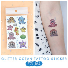 Load image into Gallery viewer, Sparkling Powder Tattoo Sticker Waterproof Animal Ocean Children's Tattoo Sticker Cute Animals Tattoo Stickers