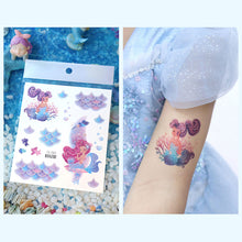 Load image into Gallery viewer, Waterproof Glitter Tattoo Sticker Cartoon Mermaid Unicorn Children Tattoo Sticker Cute Funny Body Art Tattoo