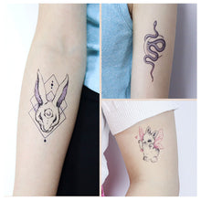 Load image into Gallery viewer, Waterproof Fresh Tattoo Sticker Black White Solid Cartoon Animal Tattoo Sticker Creative Body Art Tattoo Sticker