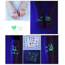 Load image into Gallery viewer, Waterproof Night Glow Tattoo Sticker Luminous Cartoon Space Tattoo Sticker Temporary Body Art Tattoo for Children